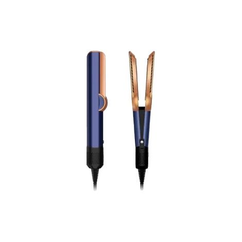 Plancha y secador de pelo, calentamiento rápido, diseño multifuncional, azul.