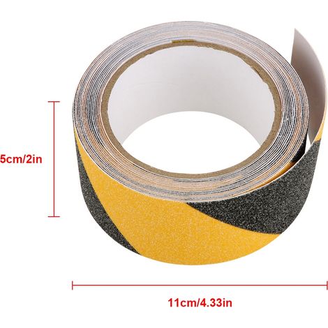 Ruban adhésif antidérapant en PVC, résistant à l'usure, pour sols de sécurité (jaune et noir), 5 m x 1 cm (1/5)