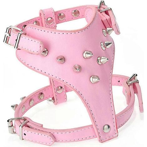 Harnais-gilet clouté en cuir à pointes pour chiots de petites races, rose (1/5)