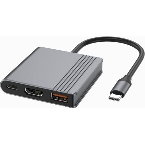 Gembird A-CM-COMBO3-05 Adaptador multipuerto USB tipo C 3 en 1 (puerto USB + HDMI + vídeo USB-C), gris espacial (1/5)