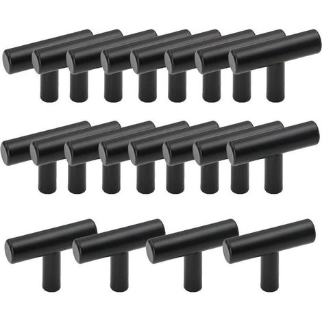 Lot de 20 Poignée Meuble Cuisine en Acier Inoxydable en Forme de T Barre Noir Poignée de Tiroir Placards avec Vis (1/4)