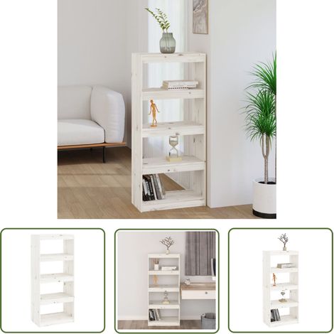 The Living Store Bibliothèque/Séparateur de pièce Blanc 60x30x135,5cm Pin massif - Bibliothèque - Meuble De Rangement - Étagère - Séparateur De Pièce - Bibliothèque Blanche (1/5)