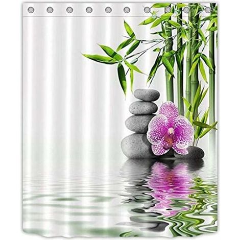 Indischer Duschvorhang Spa Zen Buddha Wasser Yoga Polyester Wasserdicht Massage Stein Orchidee Badezimmer Duschvorhang Duschvorhang Duschvorhang 18 0x 180 cm