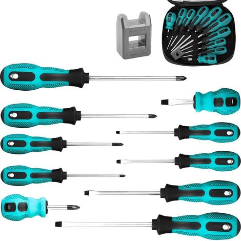 10-piece magnetic screwdriver set, screwdriver case made of chrome vanadium steel, complete screwdriver set with magnetic conductor, 5 sizes of slotted and Phillips screwdrivers (10) (1/5)