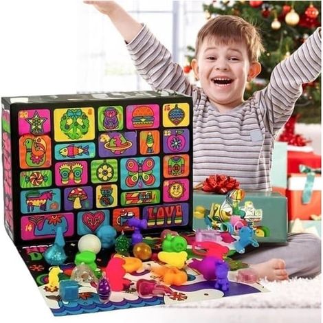 Calendrier de l'Avent 2026 avec 24 surprises et décorations – Dimensions 28 x 22 x 3,5 cm – Matériau TPE pour ambiance festive