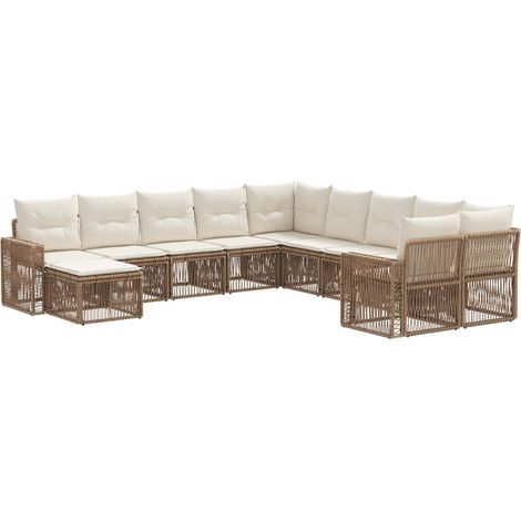 Gartensofa-set 11 pcs Beige und Cremeweiß Poly-Rattan vidaXL