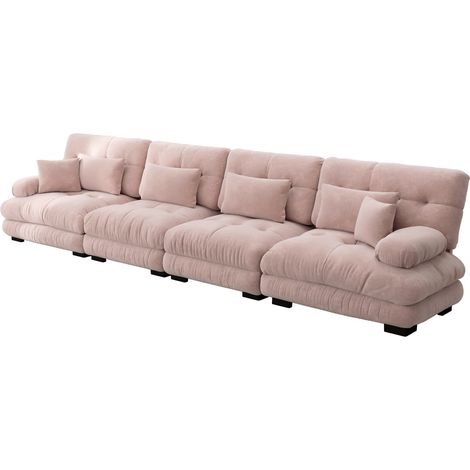 Canapé d'angle modulaire 4 places en chenille rose avec assise profonde (1/5)