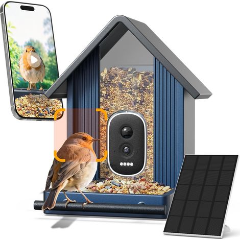 mangeoire Oiseaux Camera, en, Alimentation Solaire sans Fil, Résistant aux écureuils, Métal (1/5)
