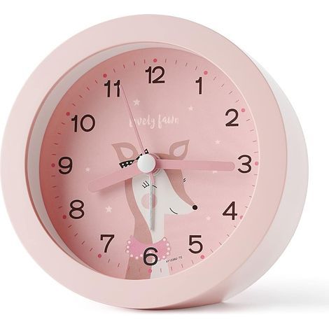 Kids Students Non Ticking Alarm Clock for Boys Girls, Kids Alarm Clock with Night Light Clock Bedroom Bedside Analog Cute Drawing Battery Powered for Learning Travel (1/5)