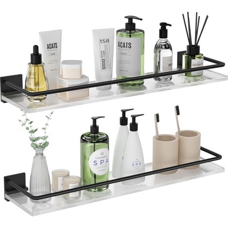 Schweberegale aus Acryl fürs Badezimmer – 2er-Set, Wandregale für Bad, Küche, Waschküche, Landhausstil, zur Aufbewahrung/Dekoration (schwarz)