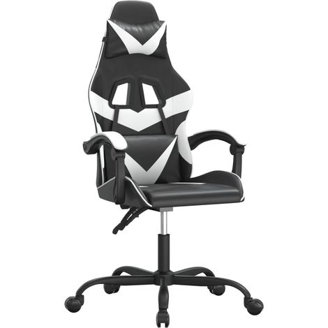 Chaise de jeu Chaise de Gaming pivotante Noir et blanc Similicuir (1/5)
