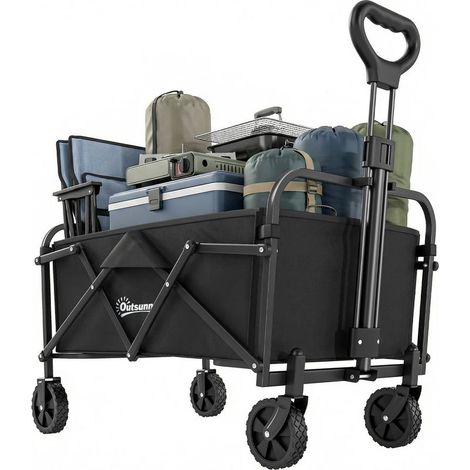 Chariot pliable poignée hauteur réglable – Charge 68 kg – Sport, courses, camping – Noir (1/5)