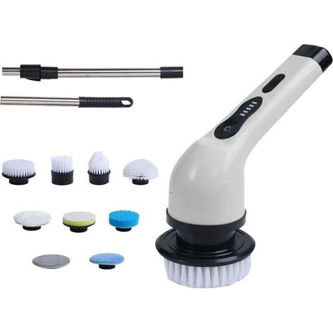 Cepillo de limpieza eléctrico inalámbrico, cepillo de limpieza inalámbrico con 7 cabezales reemplazables, trapeador eléctrico con mango ajustable para baño, cocina, automóvil (blanco), (1/5)