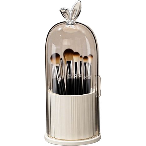 Drehbarer Zahnbürstenhalter mit 3 Fächern, staubdichter Zahnbürstenständer mit Deckel, Make-up-Pinsel-Organizer für die Badezimmerablage, gelb, drehbar, mit Deckel