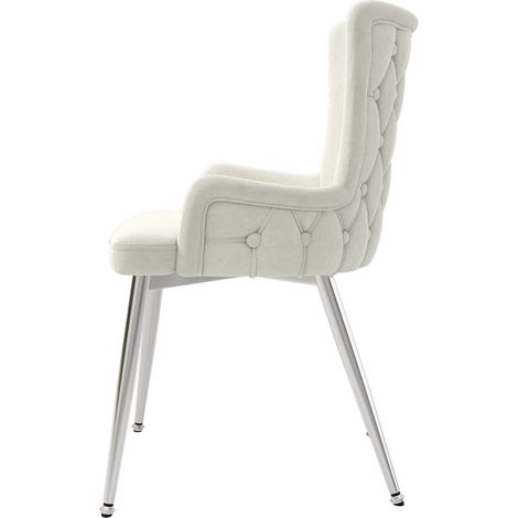 Sedia da pranzo in velluto, set da 4, beige con gambe in metallo color argento (1/5)