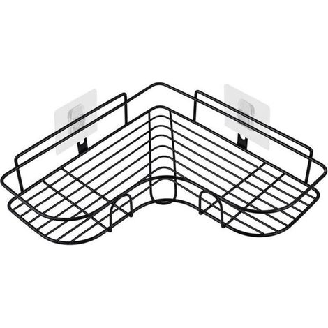 Douche en acier d'angle à étagères noires sans perforation, salle de bain à étagères, porte de savon salle de bain douche en acier inoxydable, accessoires salle de bain 8 autocollants adhési (1/5)