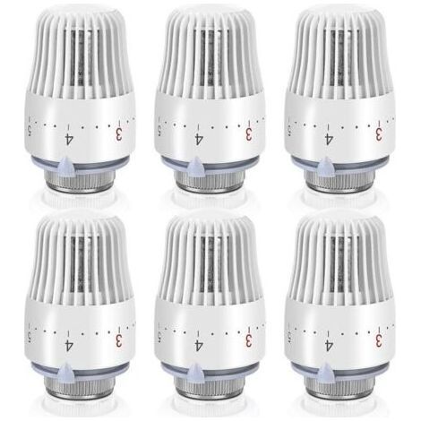 Robinet Thermostatique Radiateur: 6 Pièces Tête Thermostatique Radiateur, Thermostat Radiateur, Thermostat M30 X 1,5, Blanche (1/4)