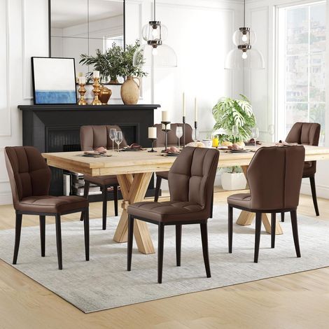 Esszimmerstühle 6er Set Kunstleder Braun mit hoher Rückenlehne (1/5)