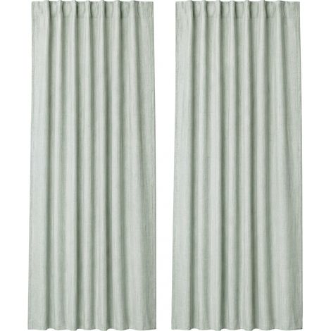 Marlow 100% Blackout Curtains Thermal Linen Look Pair Ready Made 46x54 in Green (1/5)