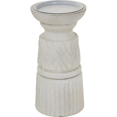 Carved Candle Holder - Wood - L10 x W10 x H20 cm - White