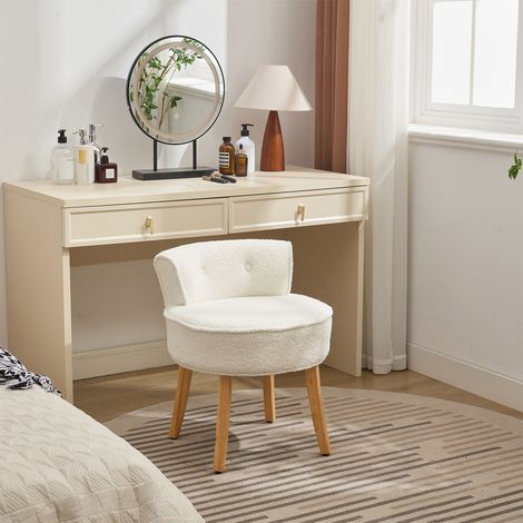 Teddy Fleece Dressing Table Stool with Solid Wood Legs (1/4)
