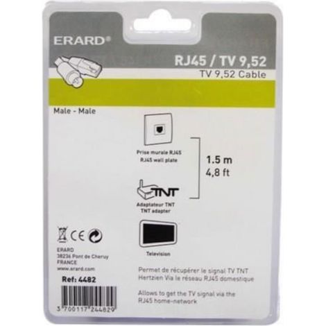 Cordon Balun RJ45 M - - TV 9,52mm M - Passif - 1,5 m - Noir (1/3)