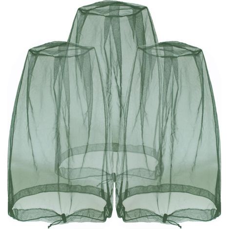 3 piezas de red antiinsectos para la cabeza y el rostro, contra mosquitos y actividades al aire libre, con bolsa de almacenamiento, verde (1/5)