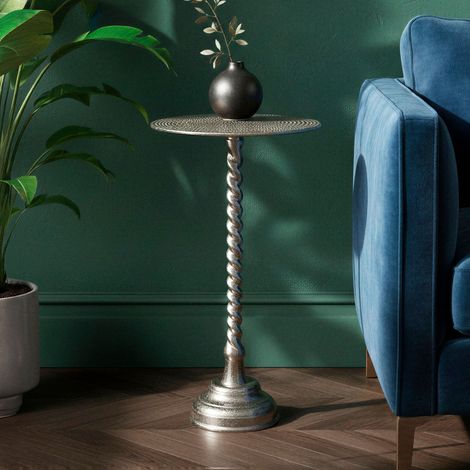 Table d'appoint ronde 28x51 cm en aluminium texturé argenté
