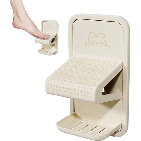 Repose-pieds mural pour douche – Repose-pieds – Accessoires de salle de bain – Installation sans perçage – Idéal pour appartements et chambres d'étudiant – 21,5 × 11 × 9,2 cm – Plastique – Blanc crème (1/5)