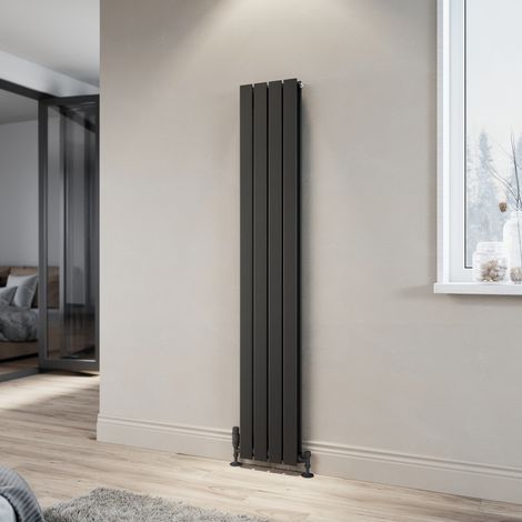 ELEGANT Anthracite Steel Radiator 1800x304mm Vertical Double Flat Panel + Thermostatic Radiator Valves (1/5)