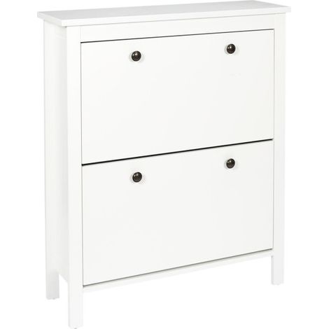 Paris Prix – Meuble à chaussures blanc 92cm – Bois et contreplaqué – 2 portes pour 12 paires – Design épuré pour entrée ou couloir (1/5)