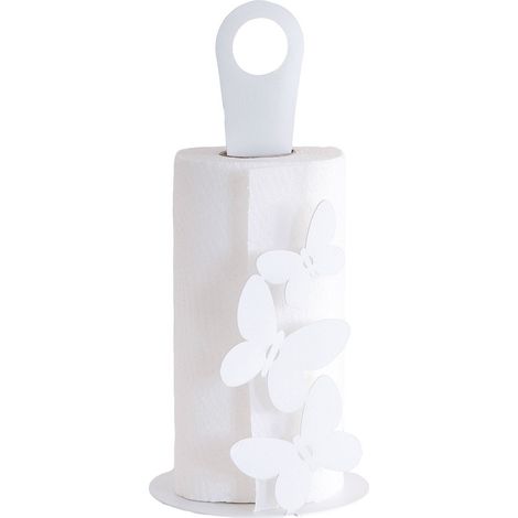 Porta rotoli da tavolo Butterfly bianco in acciaio, capienza 1 rotolo, design moderno per bagno e cucina, made in Italy