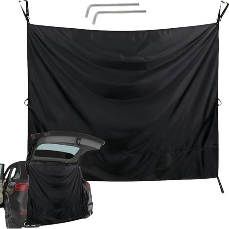 Rideau de douche arrière de voiture, rideau de douche réglable en tissu Oxford avec clous au sol, noir (1/5)