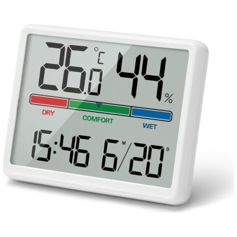 4.5" Portable LCD Battery Operated Digital Alarm Clock, Mini Digital Clock with Temperature Humidity Date Alarm Snooze Function, Digital Alarm Clock with Hygrometer Indoor Thermometer (1/5)