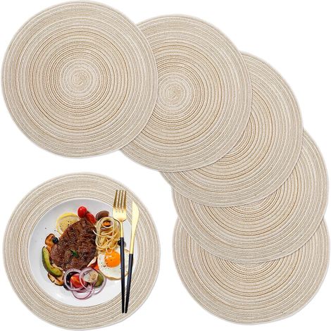 Lot de 6 Set de Table Rond,36cm,Polypropylène,Coton Tissé,Antidérapant,Salle à Manger (1/5)