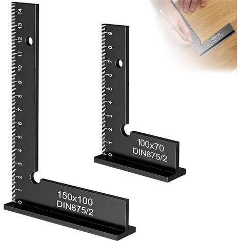 2 Equerre Menuisier avec Échelle (cm),(150x100mm&100x70mm)Règle Carrée 90 Degrés Aluminium, Règle Bloc Droit Angle Précision, Equerre Charpentier pour Machines Mettre Place & Structures Travail Bois