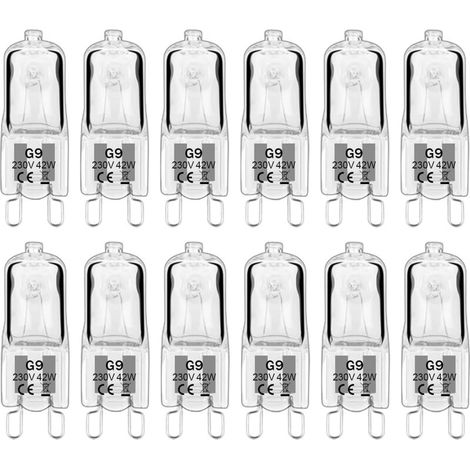 Ampoule G9 42W 230V Dimmable Blanc Chaud. 230 V. 580 lm. 2800 K. sans scintillement Lot de 12 [Classe énergétique G]