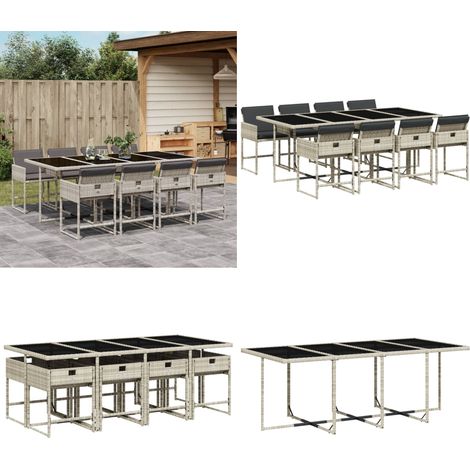 9-tlg. Garten-Essgruppe mit Kissen Hellgrau Poly Rattan - Gartentisch - Gartenmöbelset - Esstisch - Gartenlounge - Outdoor Möbel - Home & Living (1/5)