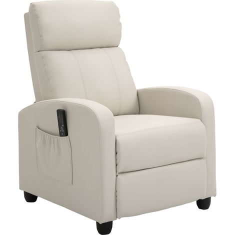 Fauteuil Relax Massant avec Télécommande et 8 Programmes, Reclinable et Repose-pieds, 68x88x98cm, Crème (1/5)
