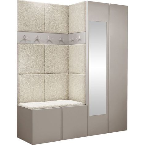 Conjunto para recibidor Pinis X, Cachemira, 186x158x46cm, Espejo, Aglomerado laminado, Tapiz, Colocada, Montada en la pared