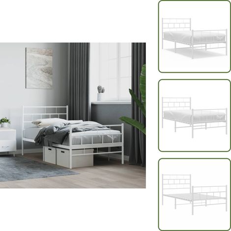 Cadre de lit métal sans matelas et pied de lit blanc 107x203 cm - Cadre De Lit - Lit Simple - Lit Metal - Lit Blanc - Meuble Chambre (1/5)