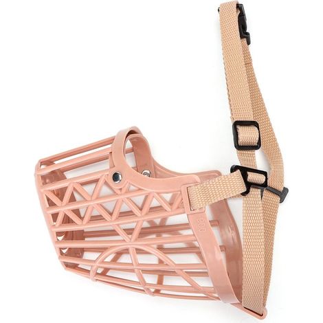 Muselière pour chien - Taille L - Sangle réglable 30/35 cm - Muselière en plastique - Beige (1/4)