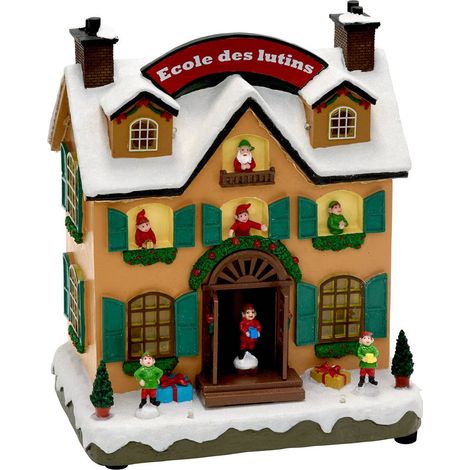 Village de Noël lumineux école des lutins animé et musical 24 LED à piles - Feeric lights & christmas (1/3)