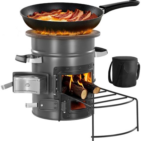 Réchaud Camping Rocket, Poêle à Bois Portable en Acier SPCC, avec Sac de Transport, Double Porte, Réchaud à Fusée à Charbon de Bois pour Cuisine et Chauffe en Plein Air, Randonnée, dans Jardin (1/5)