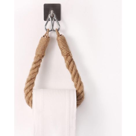 Porte-Papier Toilette,OYEFLY Porte-Serviette en Corde de Chanvre pour Salle de Bain et Cuisine Porte-Papier Salle de Bain Support de Rouleau de Serviette Toilette (Silver) (1/5)