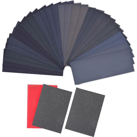 Lot de papier abrasif humide et sec - Éponge de ponçage flexible - Grain de 100 à 2000 - Papier abrasif fin pour voiture, métal, bois, peinture, murs, verre (multicolore-1) (1/5)