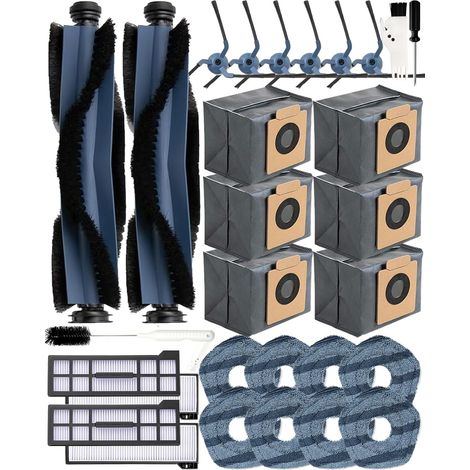 Lot de 29 accessoires pour robot aspirateur Eufy X10 Pro Omni, 2 brosses à rouleau, 6 brosses latérales, 6 sacs d'aspirateur (charbon actif), 4 filtres HEPA, 8 lingettes, 2 brosses de (1/5)