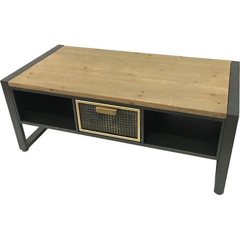 Table basse avec rangement et 1 tiroir en cannage métallique ATELIER