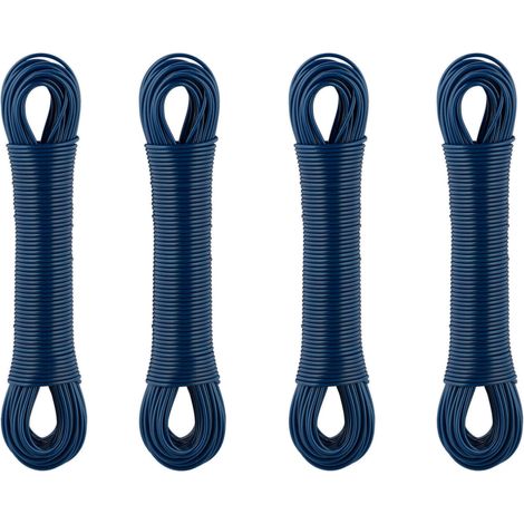 Relaxdays Filo Stendibiancheria, Esterno e Interno, Set da 4 Cavi 30 m cad., Tot. 120 m, Stendi Panni e Biancheria, Blu