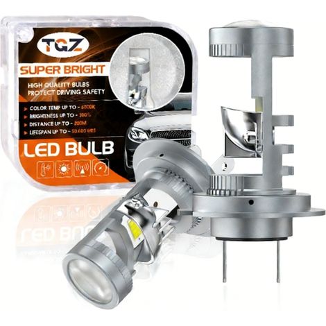 H7 dual LED projection lenses for automotive headlights, suitable for automotive LED lighting, turbocharged headlights and 12V high and low beam bulbs (pack of 2). (1/5)
